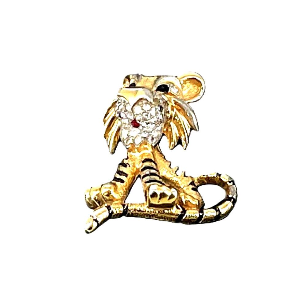 Jomaz Tiger brooch Joseph Mazer Rhinestone Enamel gold tone vintage signed